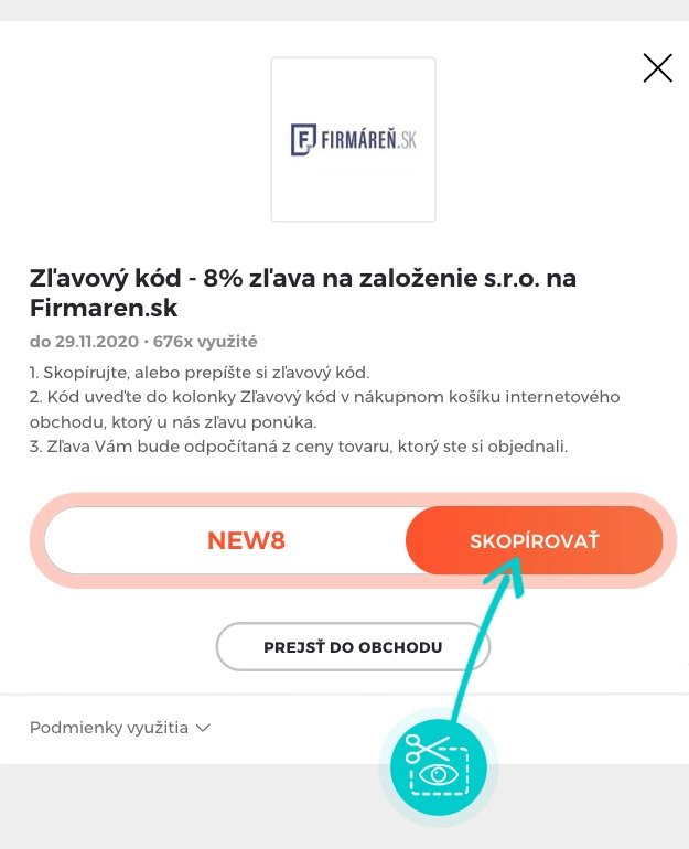Návod ako skopírovať zľavový kód Firmáreň