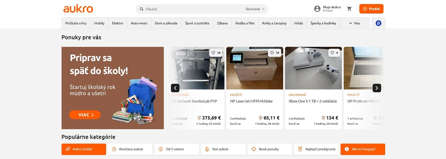 homepage Aukro ponuka elektroniky