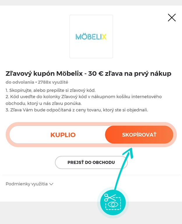 Návod ako skopírovať zľavový kód Möbelix