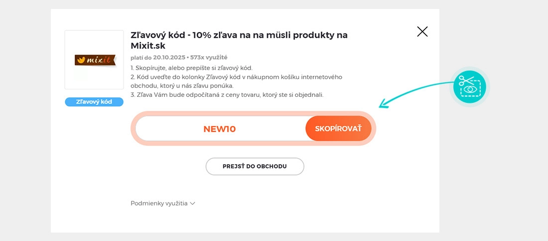 Návod ako skopírovať zľavový kód mixit