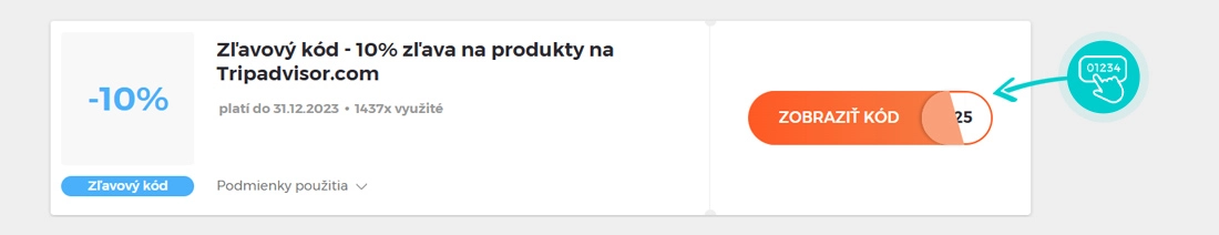 Ukážka zľavového kódu Tripadvisor