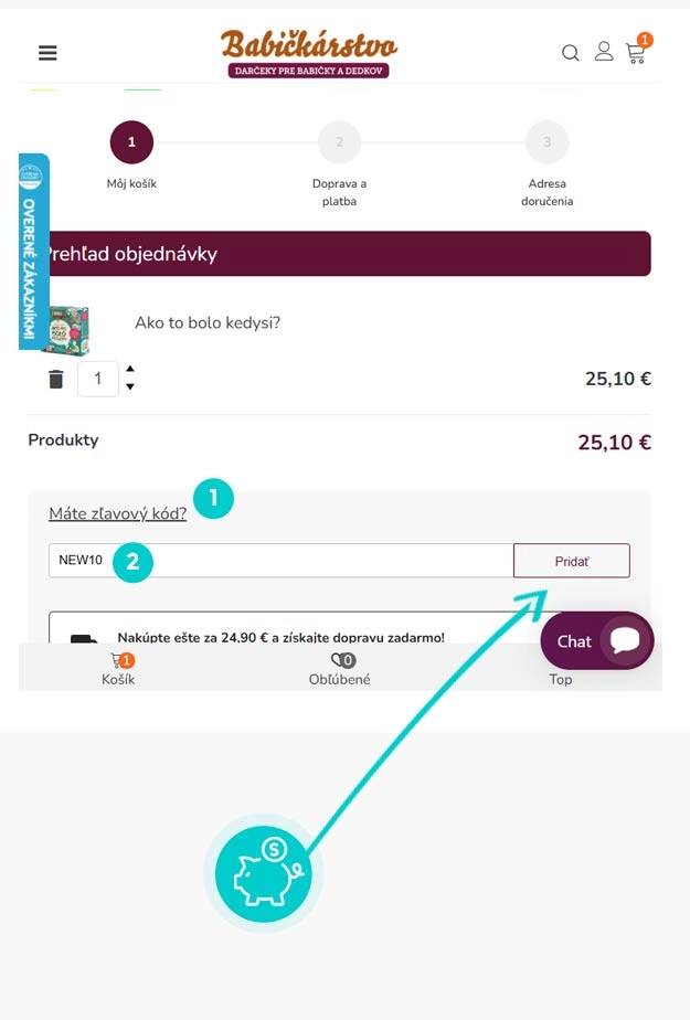 Návod ako uplatniť zľavový kód v košíku e-shopu Babičkárstvo
