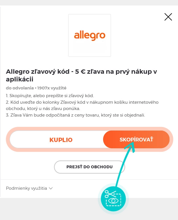 Návod ako skopírovať zľavový kód Allegro