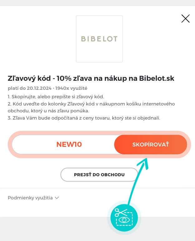 Návod ako skopírovať zľavový kód Bibelot