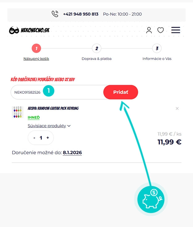 Návod ako uplatniť zľavový kód v košíku e-shopu Nekonečno