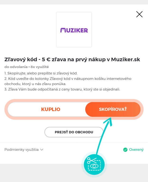 Návod ako skopírovať zľavový kód Muziker