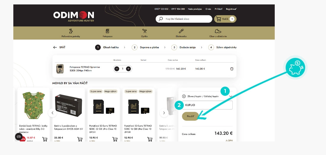 Návod ako uplatniť zľavový kód v košíku e-shopu Odimon
