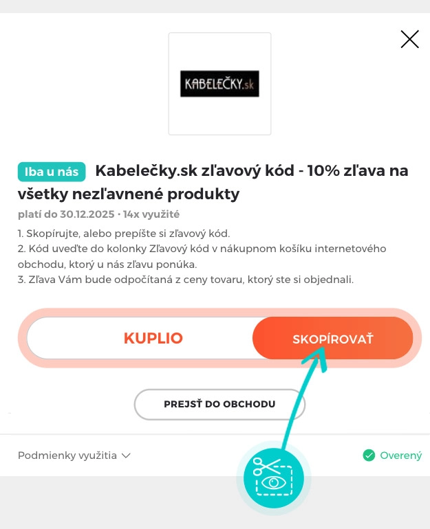 Návod ako skopírovať zľavový kód Kabelečky.sk