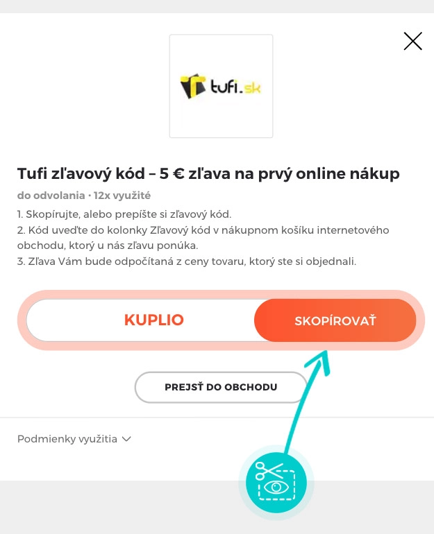 Návod ako skopírovať zľavový kód Tufi
