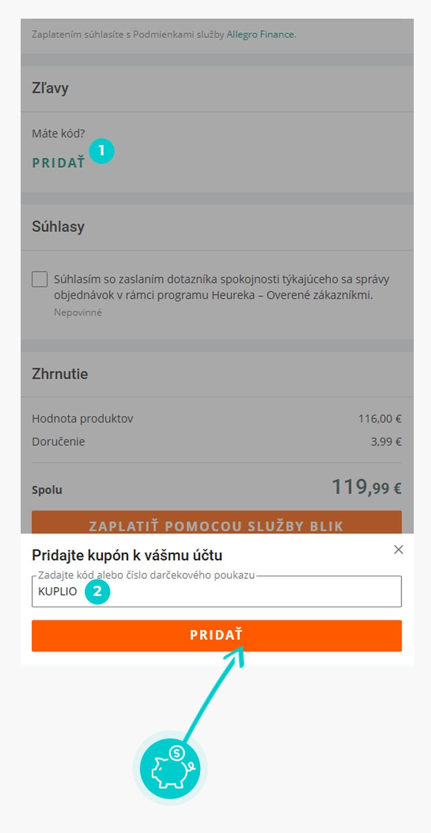 Návod ako uplatniť zľavový kód v košíku e-shopu Allegro