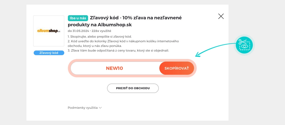 Návod ako skopírovať zľavový kód Albumshop.sk
