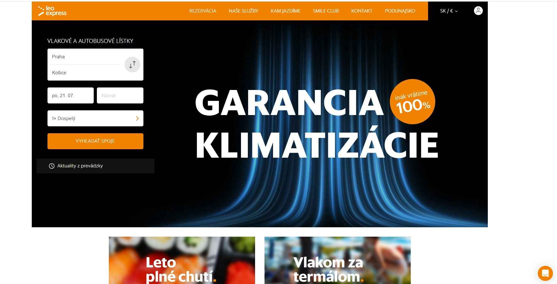 homepage Leo Express cestovanie s klimatizáciou