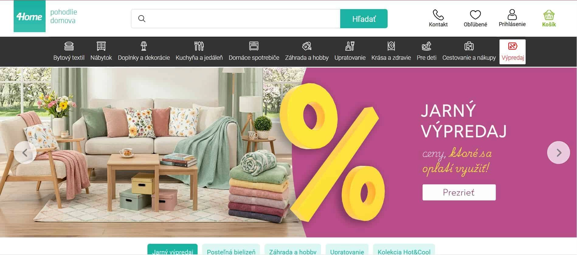 screen home page e-shopu 4home so sedacou súpravou v pastelových farbách