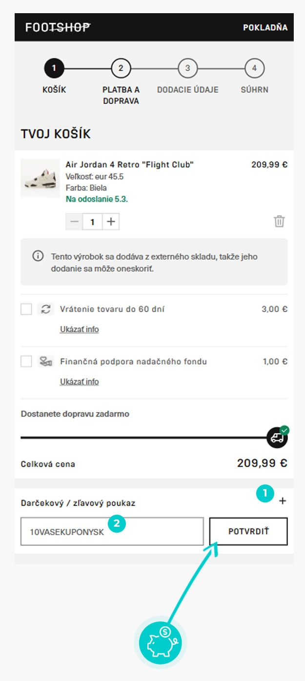 Návod ako uplatniť zľavový kód v košíku e-shopu Footshop