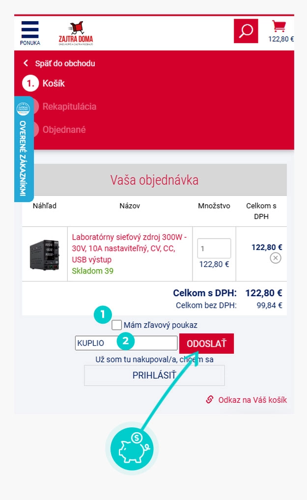 Návod ako uplatniť zľavový kód v košíku e-shopu zajtra doma