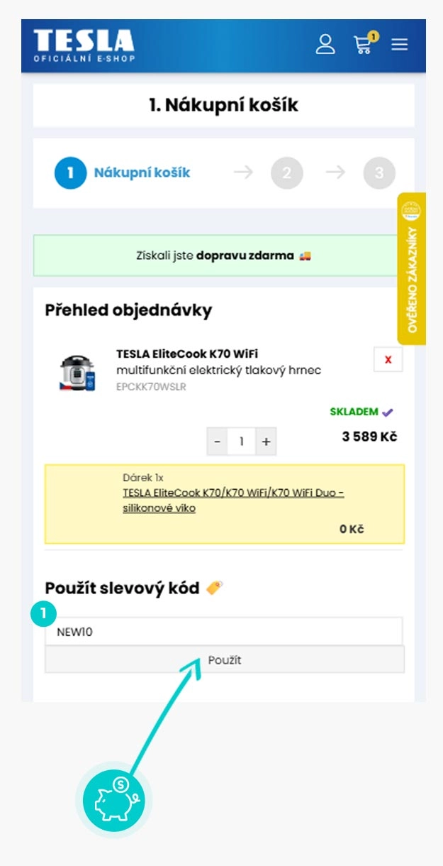 Návod ako uplatniť zľavový kód v košíku e-shopu TESLA Electronics