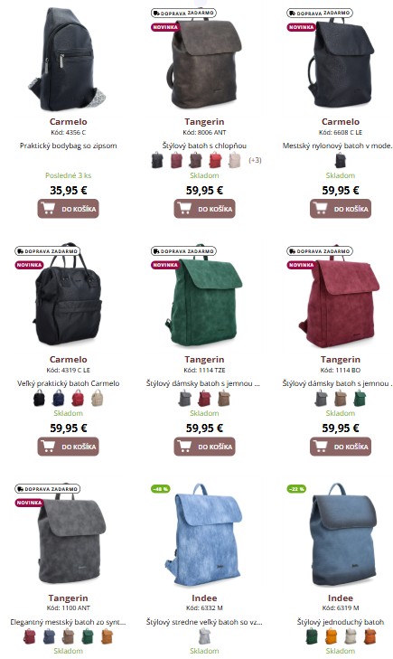 rôzne druhy batohov