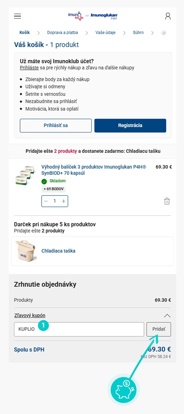 Návod ako uplatniť zľavový kód v košíku e-shopu Imunoklub