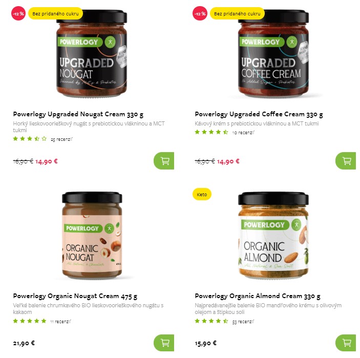 Orieškové krémy a maslá, e-shop Powerlogy.