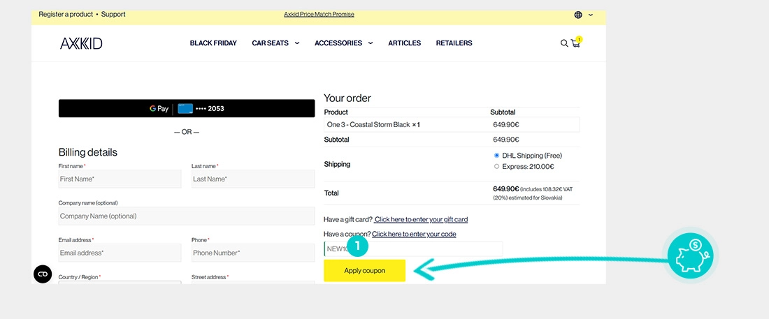 Návod ako uplatniť zľavový kód v košíku e-shopu Axkid