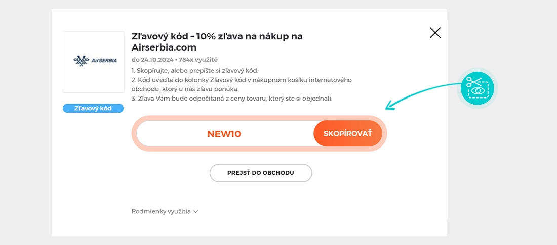 Návod ako skopírovať zľavový kód Air Serbia