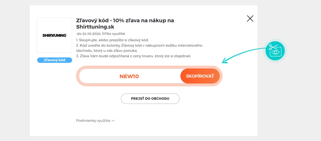 Návod ako skopírovať zľavový kód Shirttuning
