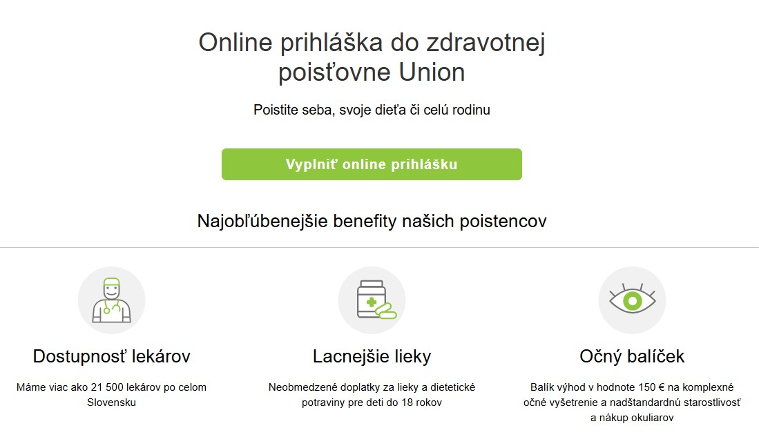 online prihláška do zdravotnej poisťovne Union