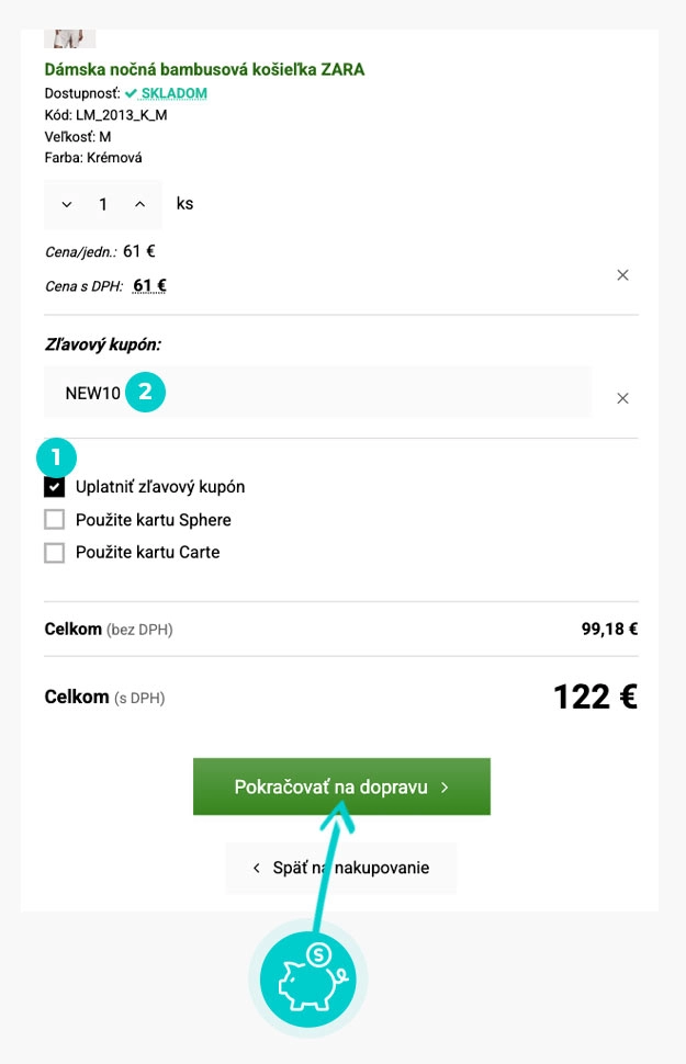 Návod ako uplatniť zľavový kód v košíku e-shopu SoftCotton