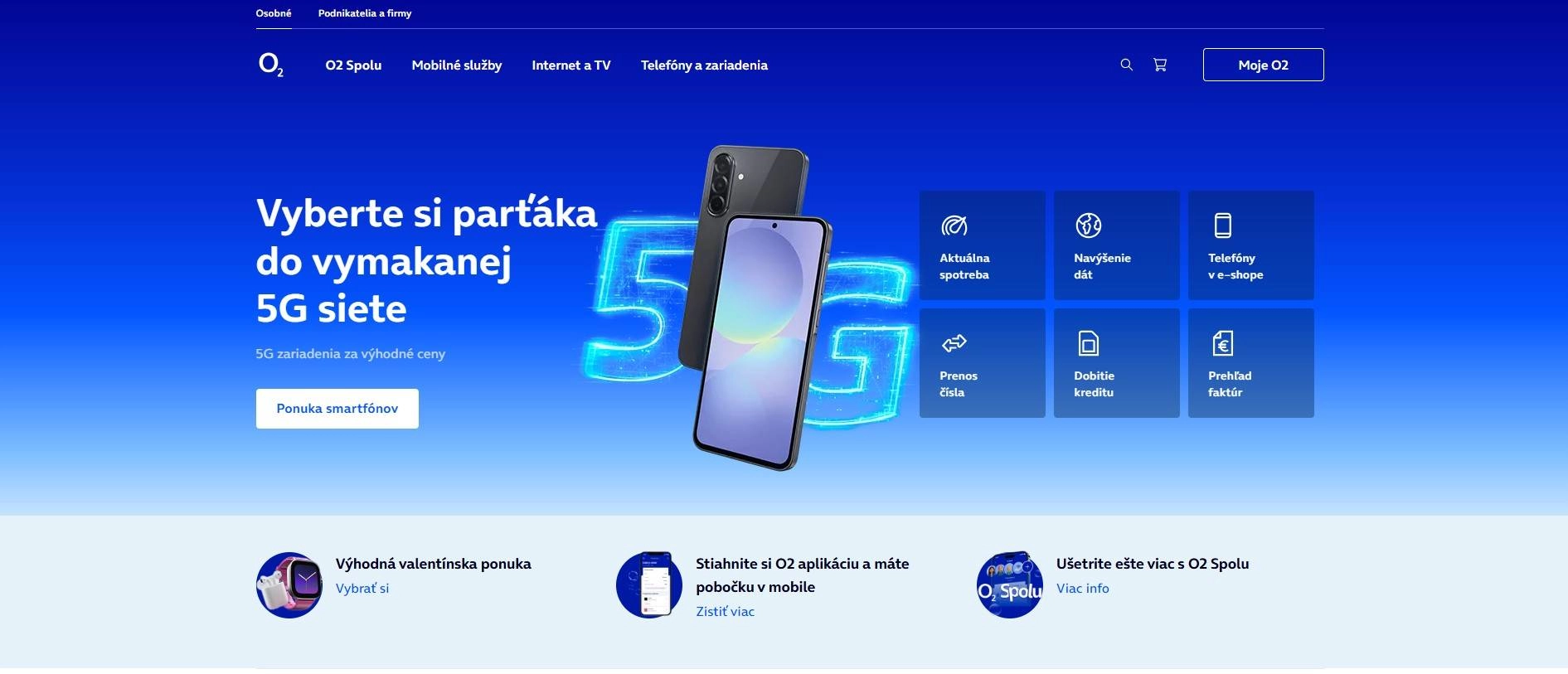 homepage O2 mobilné služby internet a TV telefóny a zariadenia