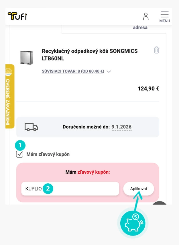 Návod ako uplatniť zľavový kód v košíku e-shopu Tufi