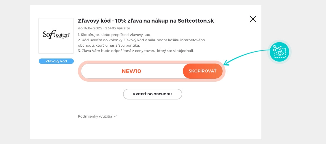 Návod ako skopírovať zľavový kód SoftCotton