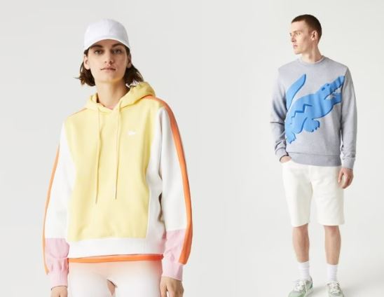 lacoste - nalavo dievca v zltej mikine napravo chlapec modrej mikine