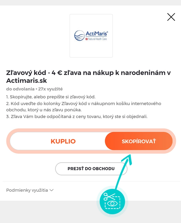 Návod ako skopírovať zľavový kód ActiMaris