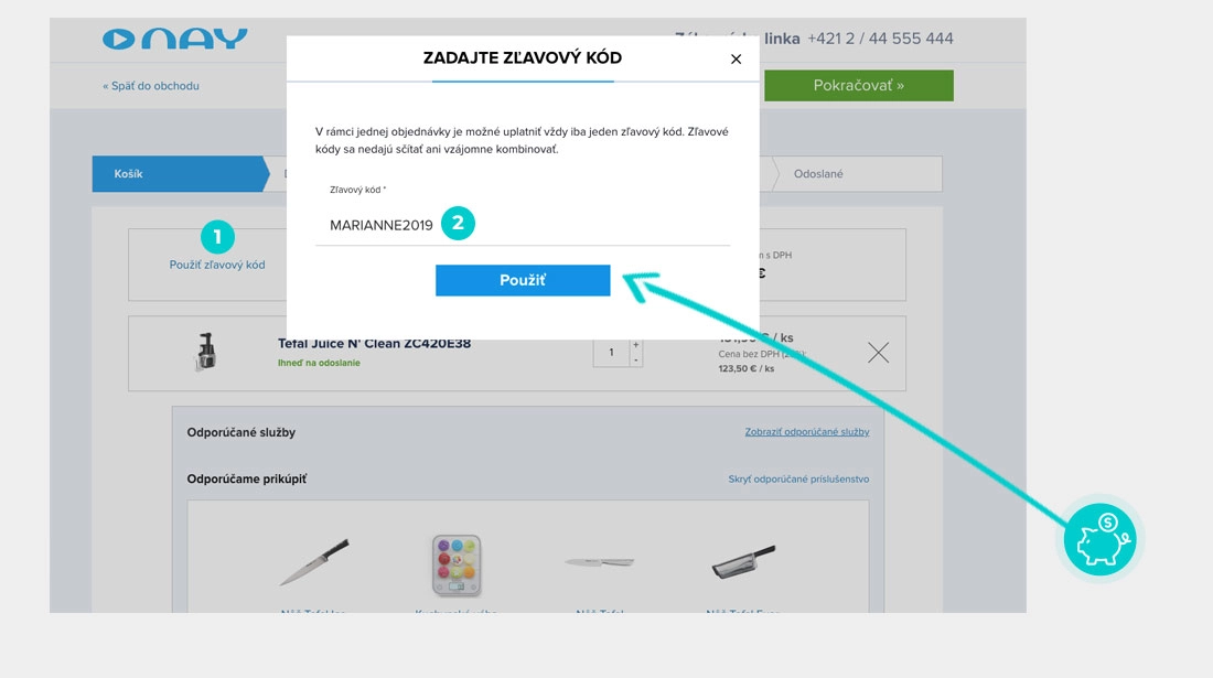 Návod ako uplatniť zľavový kód v košíku e-shopu Nay