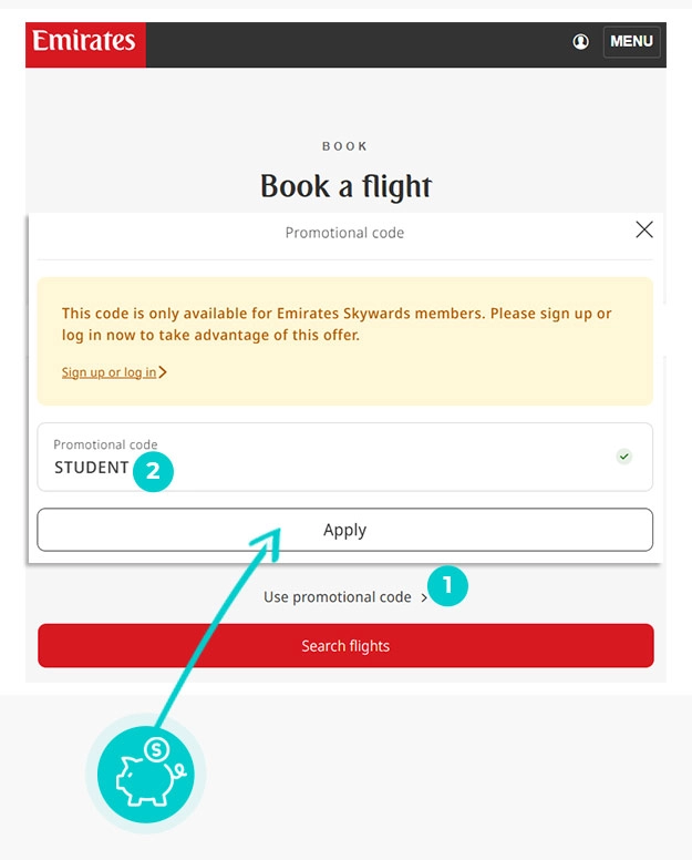 Návod ako uplatniť zľavový kód v košíku e-shopu Emirates