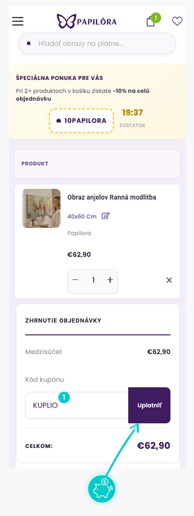 Návod ako uplatniť zľavový kód v košíku e-shopu Papilora