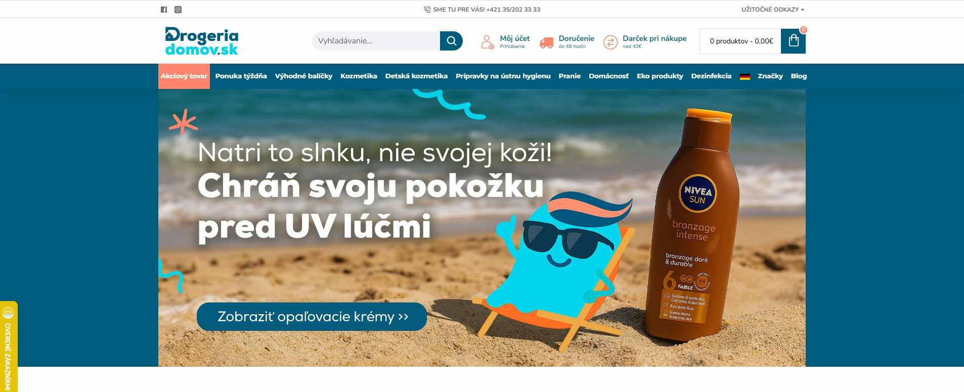 homepage Drogériadomov opaľovacie krémy