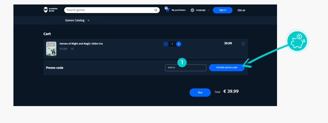 Návod ako uplatniť zľavový kód v košíku e-shopu GamersBase