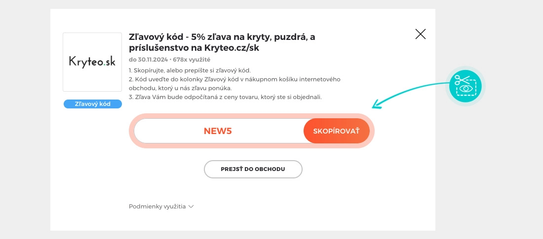 Návod ako skopírovať zľavový kód Kryteo.sk