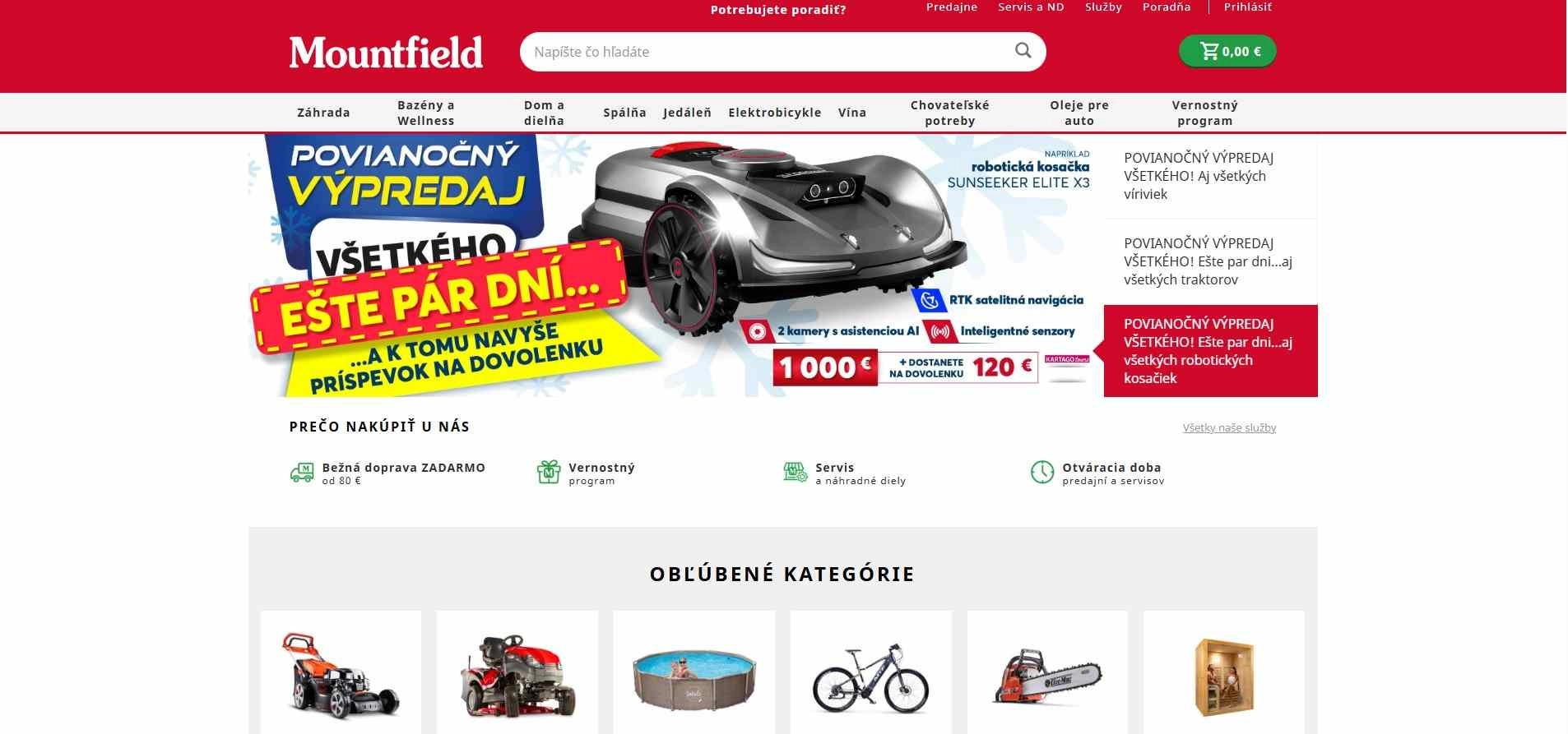 homepage Mountfield záhrada dom dielňa spálňa chovateľské potreby