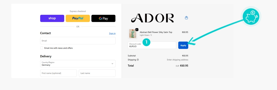 Návod ako uplatniť zľavový kód v košíku e-shopu Ador