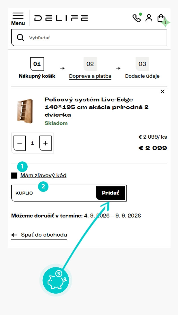 Návod ako uplatniť zľavový kód v košíku e-shopu Delife