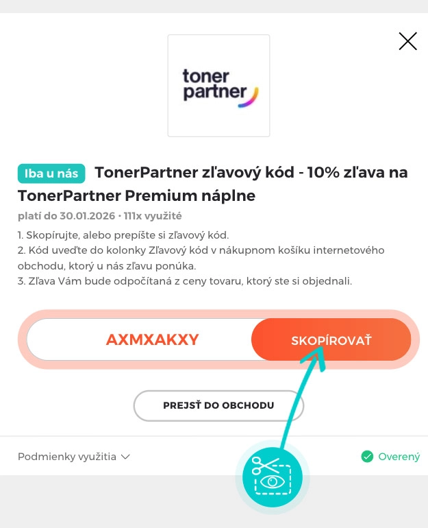 Návod ako skopírovať zľavový kód TonerPartner