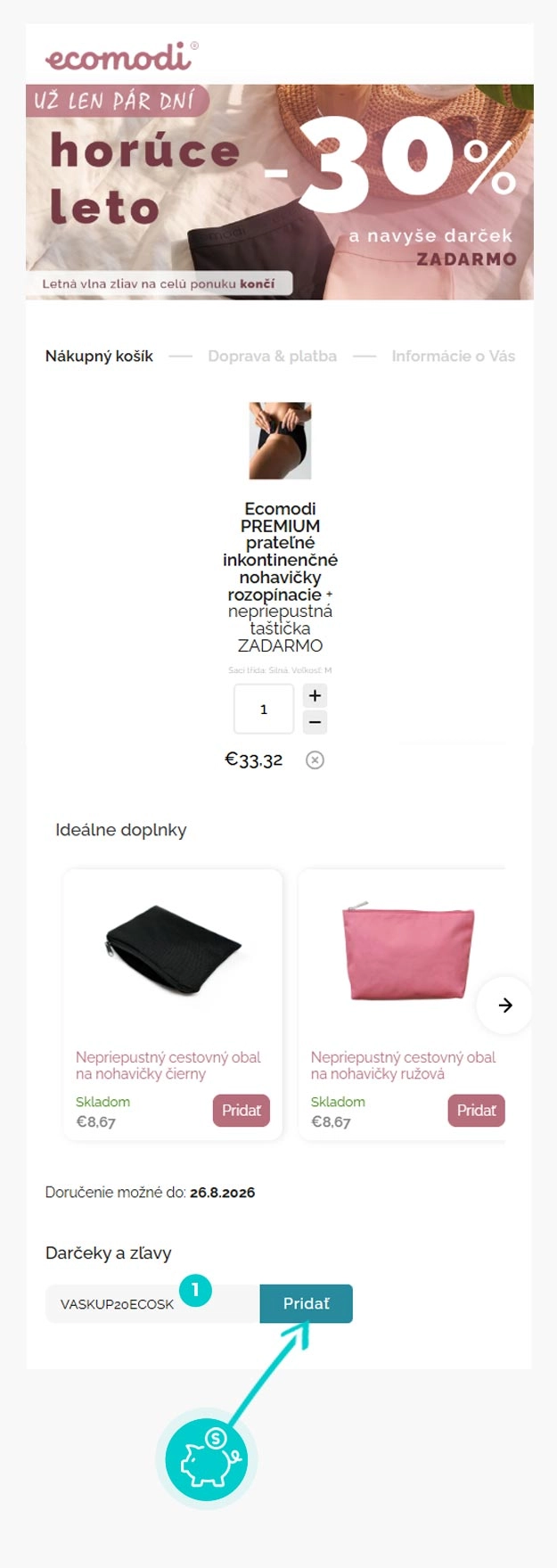 Návod ako uplatniť zľavový kód v košíku e-shopu Ecomodi