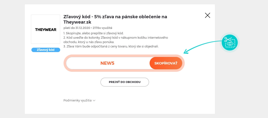Návod ako skopírovať zľavový kód TheyWear