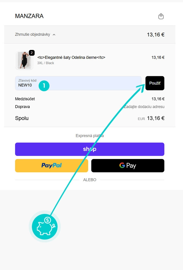 Návod ako uplatniť zľavový kód v košíku e-shopu Manzara