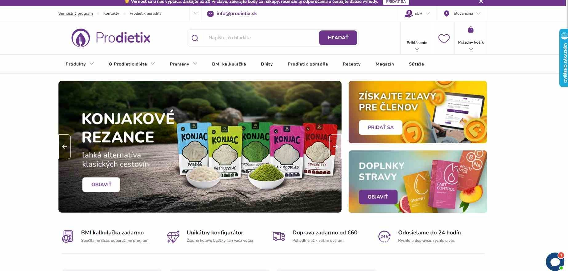 homepage Prodietix doplnky stravy vernostný program