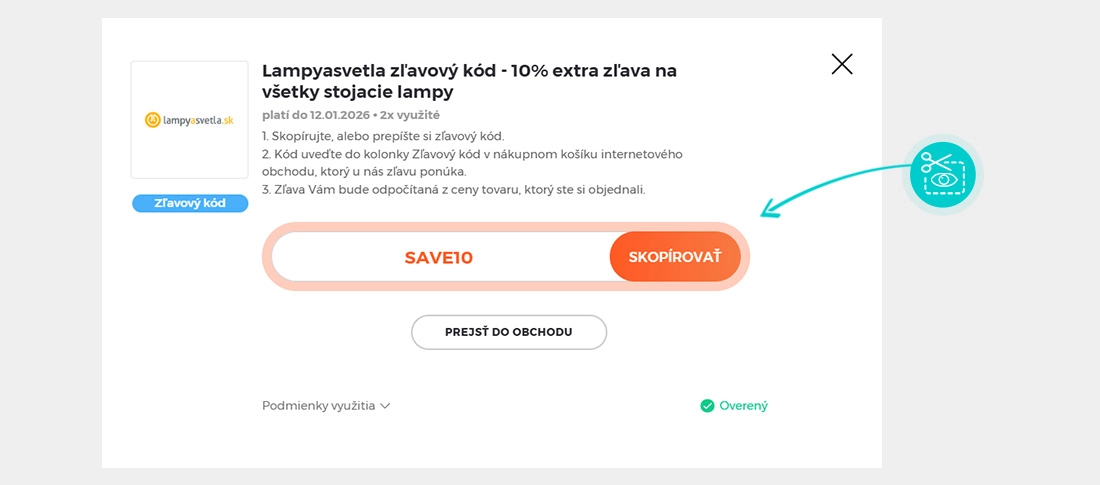 Návod ako skopírovať zľavový kód Lampyasvetla