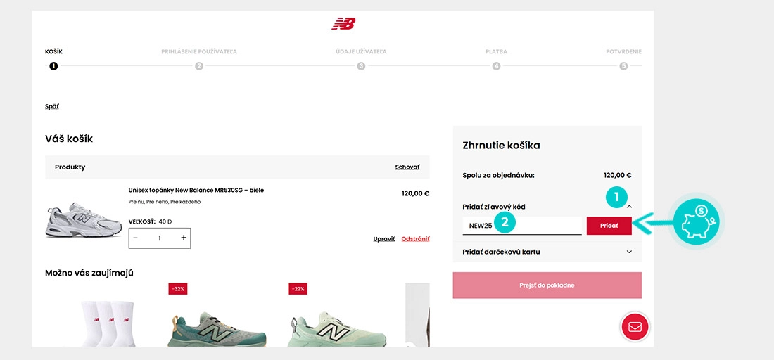Návod ako uplatniť zľavový kód v košíku e-shopu New Balance