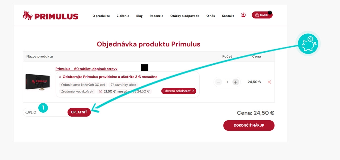 Návod ako uplatniť zľavový kód v košíku e-shopu Primulus